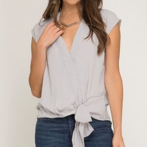 Grey Sleeveless with Tie Top